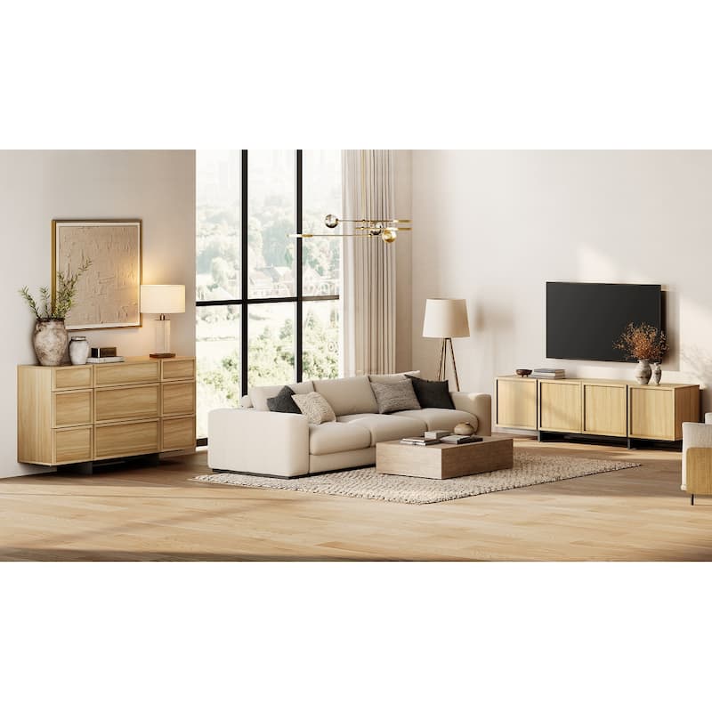 WAMPAT Modern TV Stand and 9-drawer Storage Cabinet Set of 2 for Living Room - TV Stand+dresser - Oak - 2 Piece