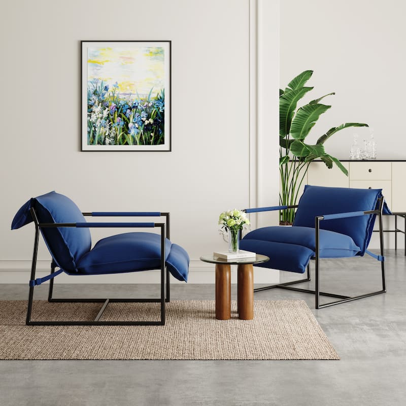 Fabric Accent Chair Metal Framed Sling Armchair Set of 2 - Blue