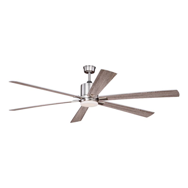 VAXCEL Wheelock Satin Nickel Outdoor Ceiling Fan, Reversible Black-Driftwood Blades, LED Light Kit, Remote 6 Speeds, DC Motor - 72-in W x 15.75-in H x 72-in D - Satin Nickel
