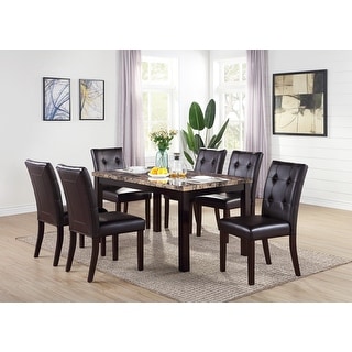 7pc Dining Set Faux Marble Table Top Espresso Finish - Bed Bath ...