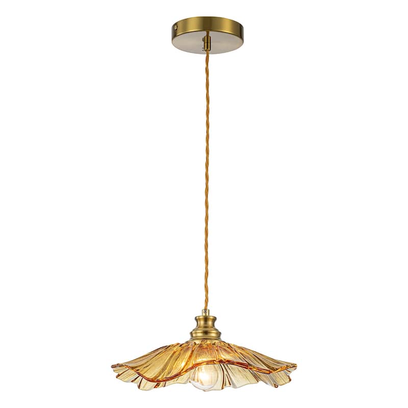 11" Flower-Shaped Red & White Gradient Glass Pendant Light Modern - Dia.11.02-in