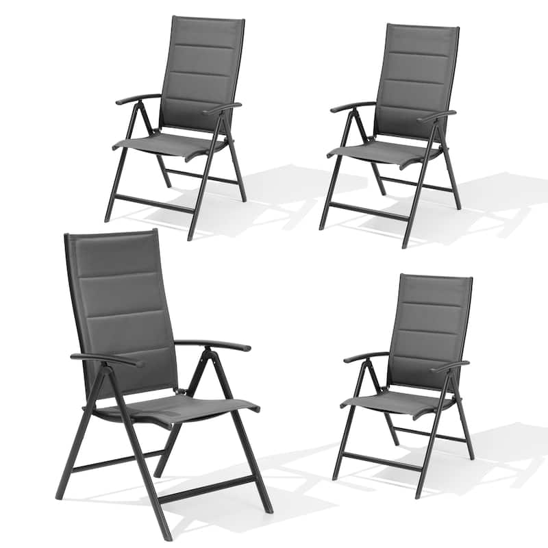 Patio Adjustable Reclining Folding Dining Chairs for Outdoor Indoor Garden Pool - See Picture - Set of 4, Dark Gray