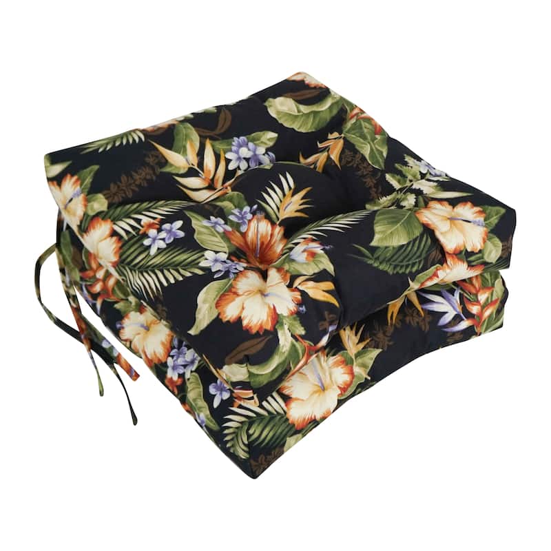 16-inch Square Tufted Indoor/Outdoor Chair Cushions (Set of 2) - 16" - Freeport Ebony