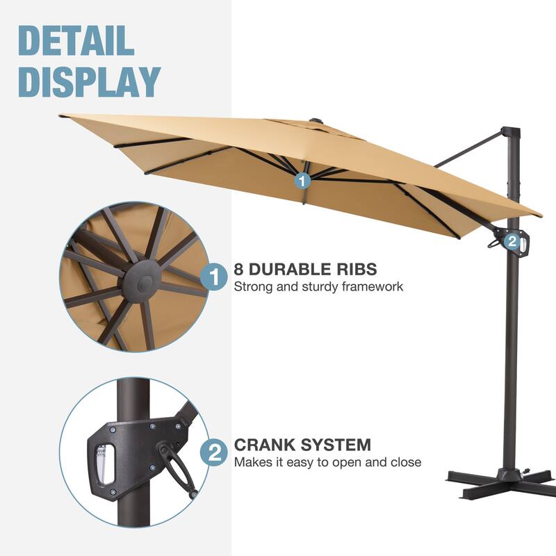 VredHom Patio Outdoor 9 x 11 FT Cantilever-Offset Umbrella with Premium Weight Base