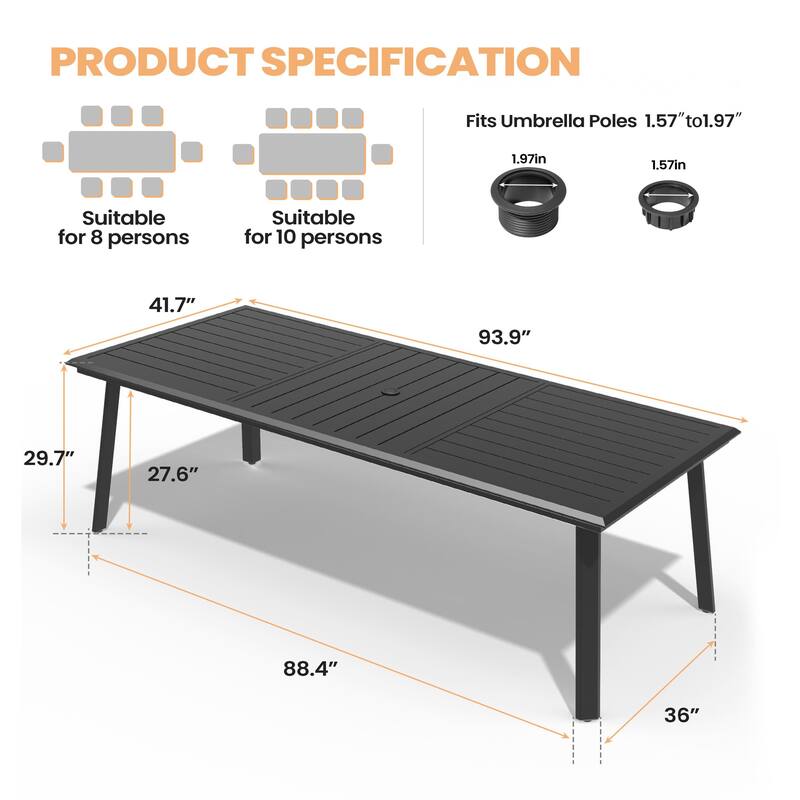 Pellebant Outdoor Aluminum Dining Table with Umbrella Hole for 6-12 Person