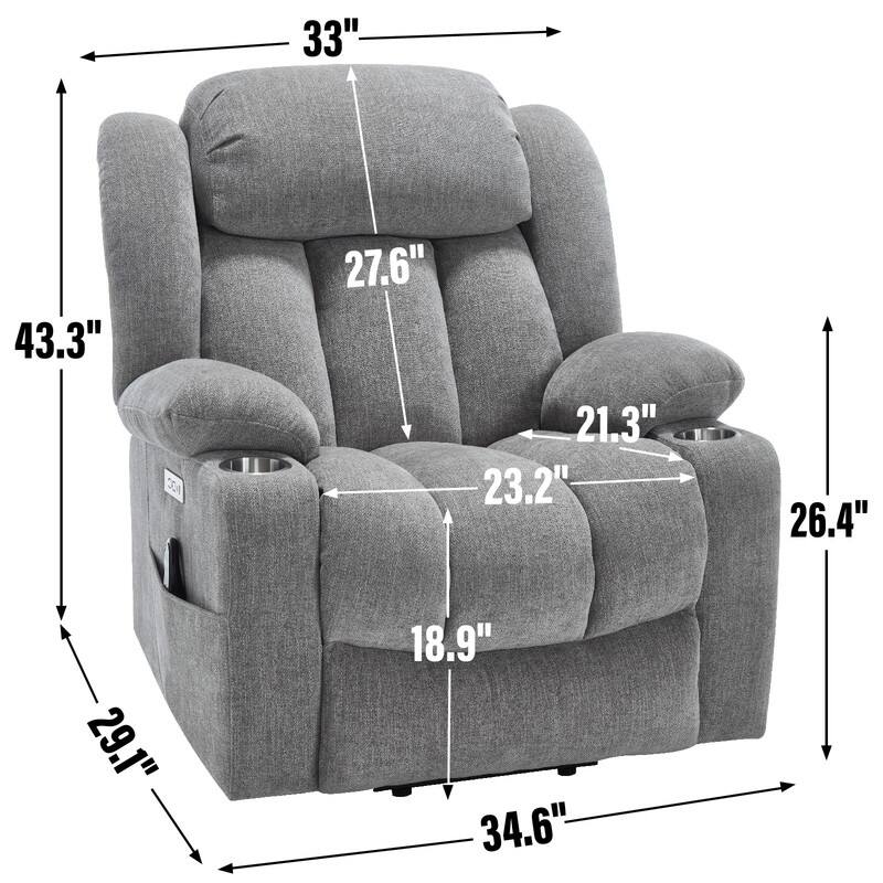 Power Lift Recliner Chair, 350 LBS Capacity, 8-Point Massage & Heat, USB Ports