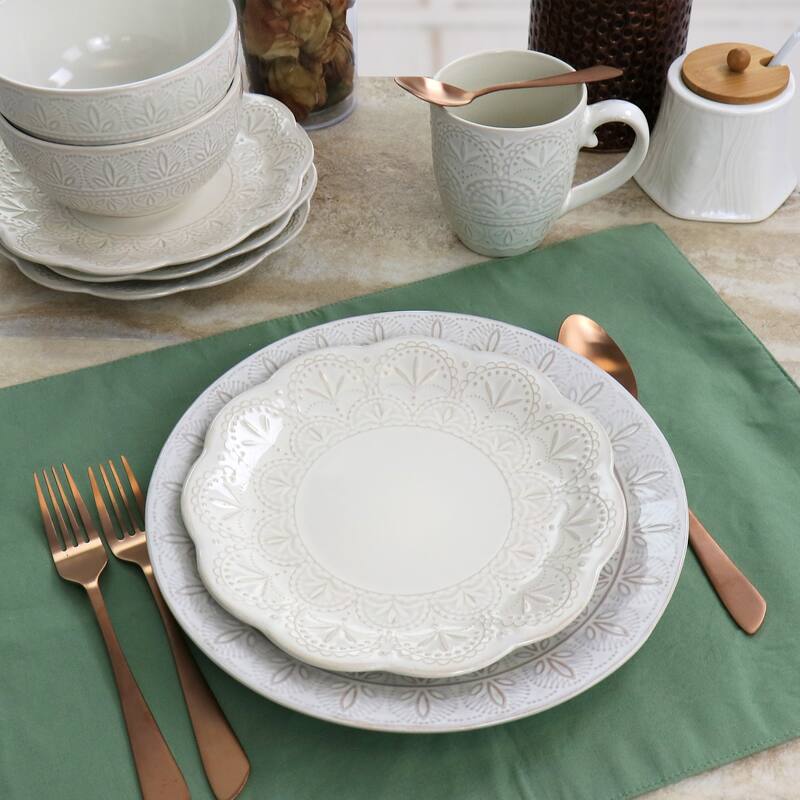 Spring Wedding 16 Piece Round Stoneware Dinnerware Set in White