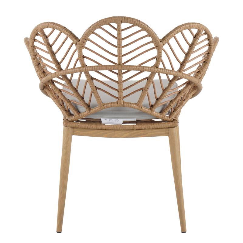 Roomfitters Kirk Outdoor Wicker Peacock Papasan Chairs with Teak Finish Legs, Light Brown and Beige Set of 2 - Set of 2