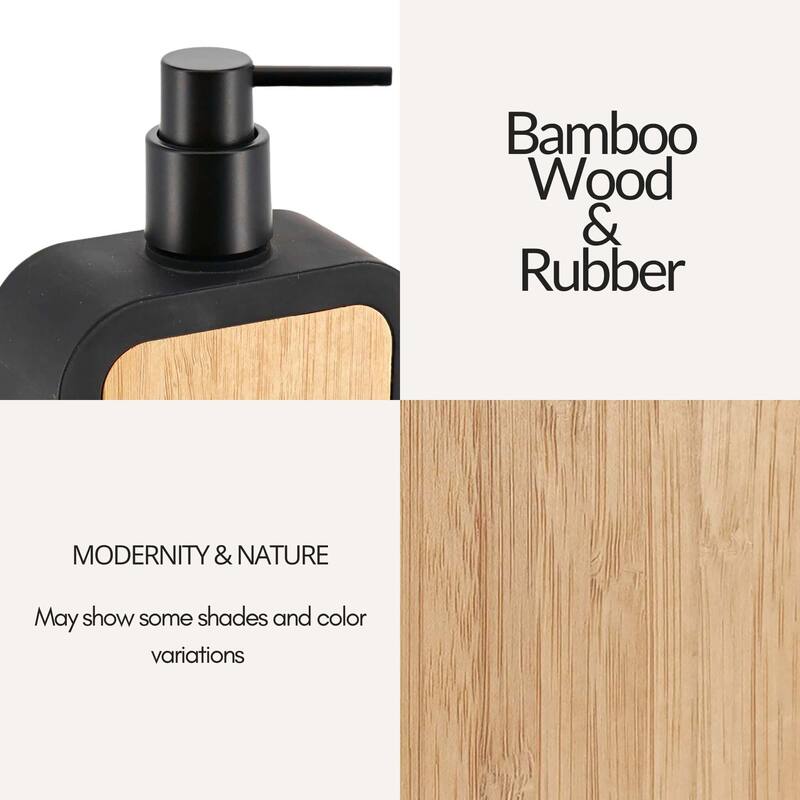 Contemporary Soap Dispenser Rubber and Wood - 4.3 L x 1.9 W x 6.6 H