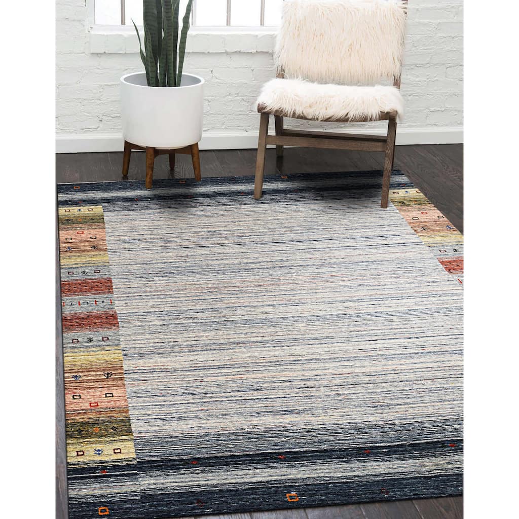 Hand-knotted Wool NATURAL GREY Transitional Modern Gabbeh Rug
