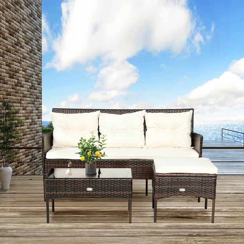 Gymax 3PCS Patio Rattan Sectional Conversation Furniture Set w/ Off - See Details