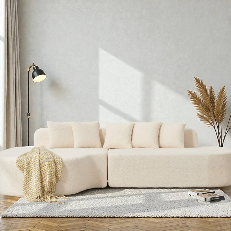 112.2" L-Shaped Boneless Sectional Sofa with Chaise, Chenille Upholstery, Memory Foam, No Assembly - Lvory