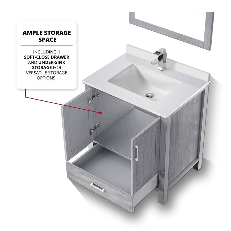Jacques 30 in. W x 22 in. D White Bath Vanity, Cultured Marble Top, Faucet Set, and 28 in. Mirror