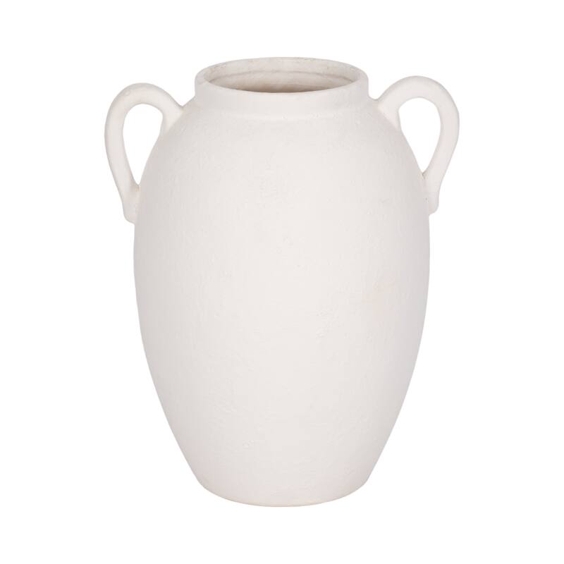 Neutral Ceramic Textured Amphora Jug with Handles Vase - White