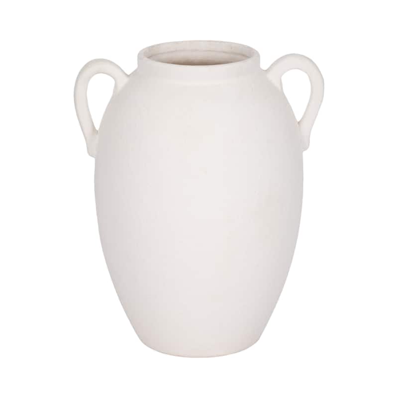 Sagebrook Home Neutral Stoneware White Textured Amphora Jug with Handles Vase - 8" x 7" x 10" - White