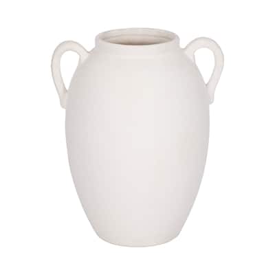 Sagebrook Home Neutral Stoneware White Textured Amphora Jug with Handles Vase
