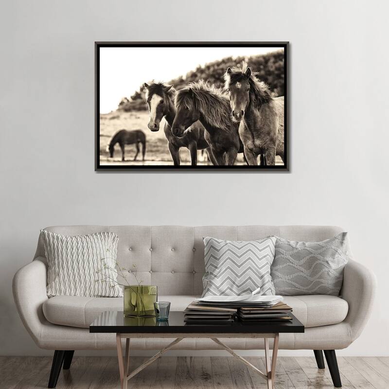 iCanvas "Horses Three Sepia" by Aledanda Framed
