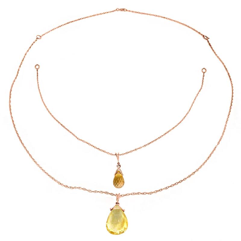 7.50 Carat 14K Solid Gold Front & Back Drop Necklace Natural Citrines