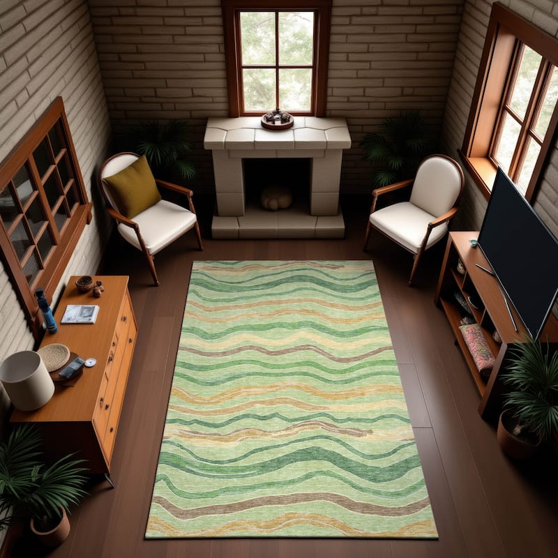Premium Washable Super Soft Casual Stripes Mayfield Rug - Green - 3' x 5'