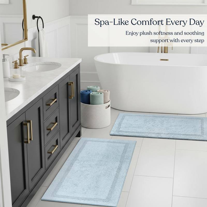 Delara Organic Cotton Reversible Bath Mat, 3000 GSM, GOTS Certified, Ultra-Thick & Super Absorbent, Quick-Drying Bathroom Rug