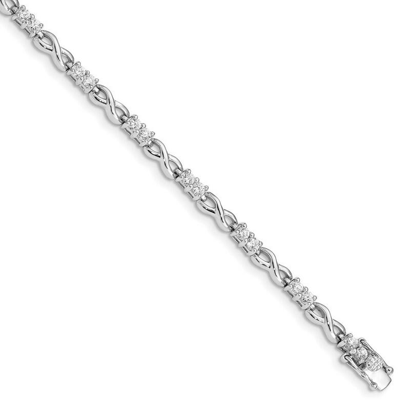Curata 925 Sterling Silver Polished Box Catch Closure CZ Cubic Zirconia Simulated Diamond X and O Bracelet 7.5 Inch Box Clasp
