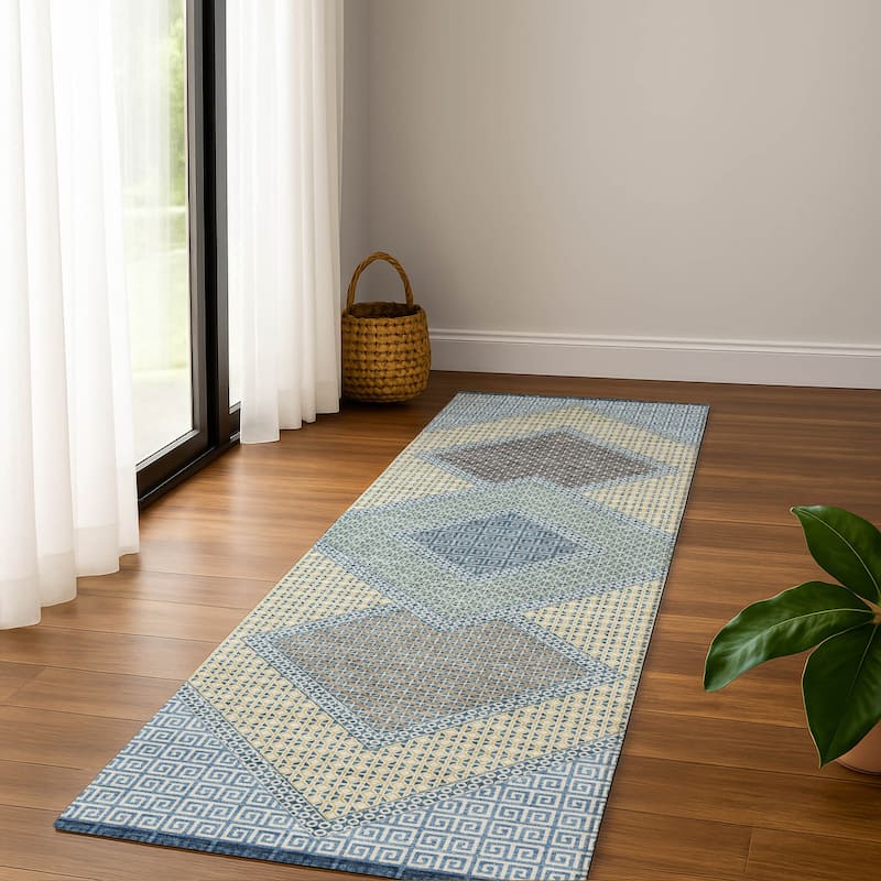 Premium Washable Super Soft Modern Global Mayfield Rug - Denim - 2'3" x 7'6"