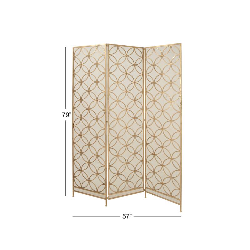 Brass Metal Hinged Foldable Partition 3 Panel Geometric Partition Room Divider Screen - 57 x 79