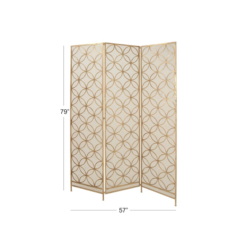 Metal Geometric Hinged Foldable Partition 3 Panel Partition Room Divider Screen - Brass - Roche River Decor