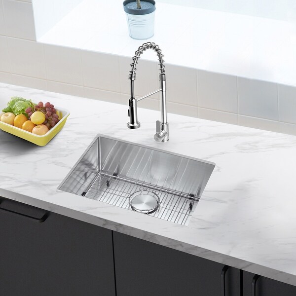 23" Undermount Single Bowl Stainless Steel Handmade Kitchen Sink & Drain Strainer, Bottom Grid, All in One (23" x 18" x 9"). Opens flyout.