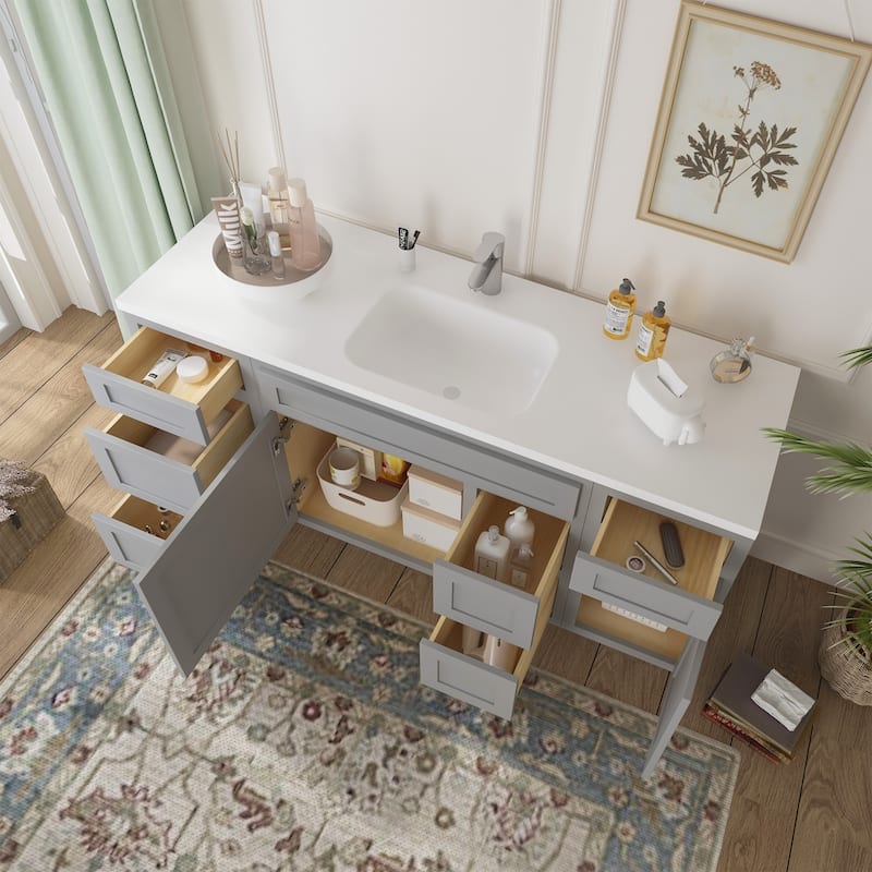 Vanity Art 66" Oak Freestanding Bathroom Vanity Cabinet without Top