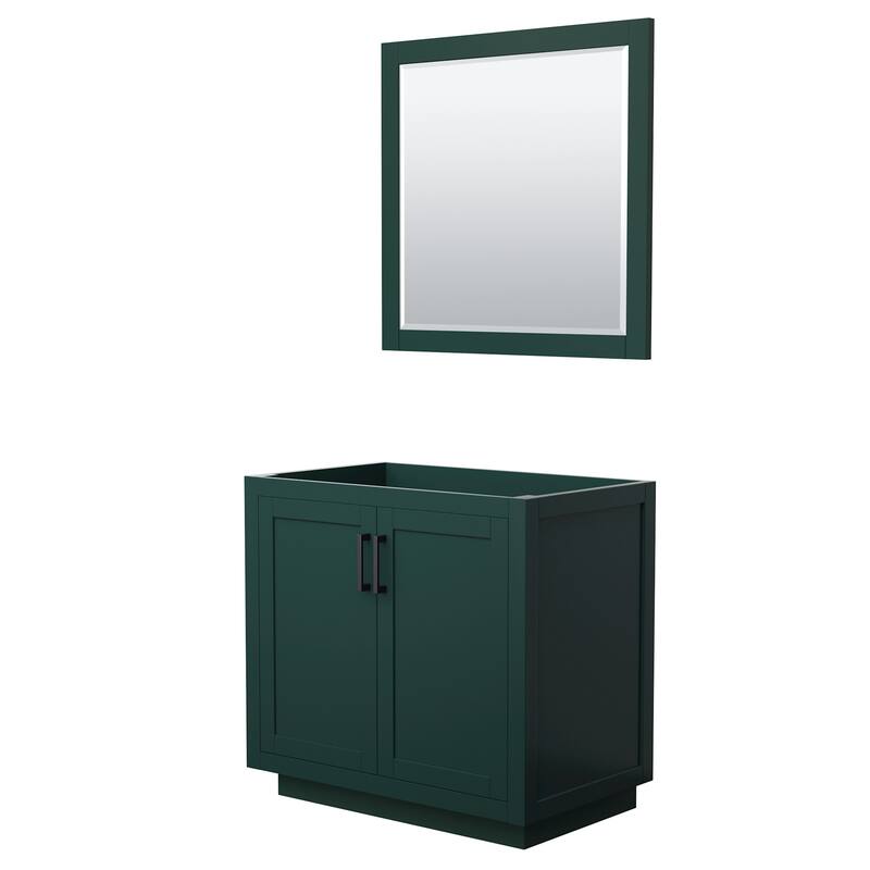 Wyndham Collection Miranda 36" Single Free Standing Vanity Cabinet - - Green / Matte Black Hardware