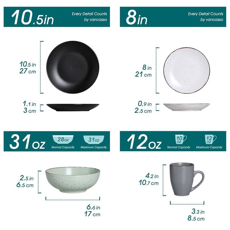 vancasso Moda 16-Piece Matte Speckled Dinnerware Set, Service for 4