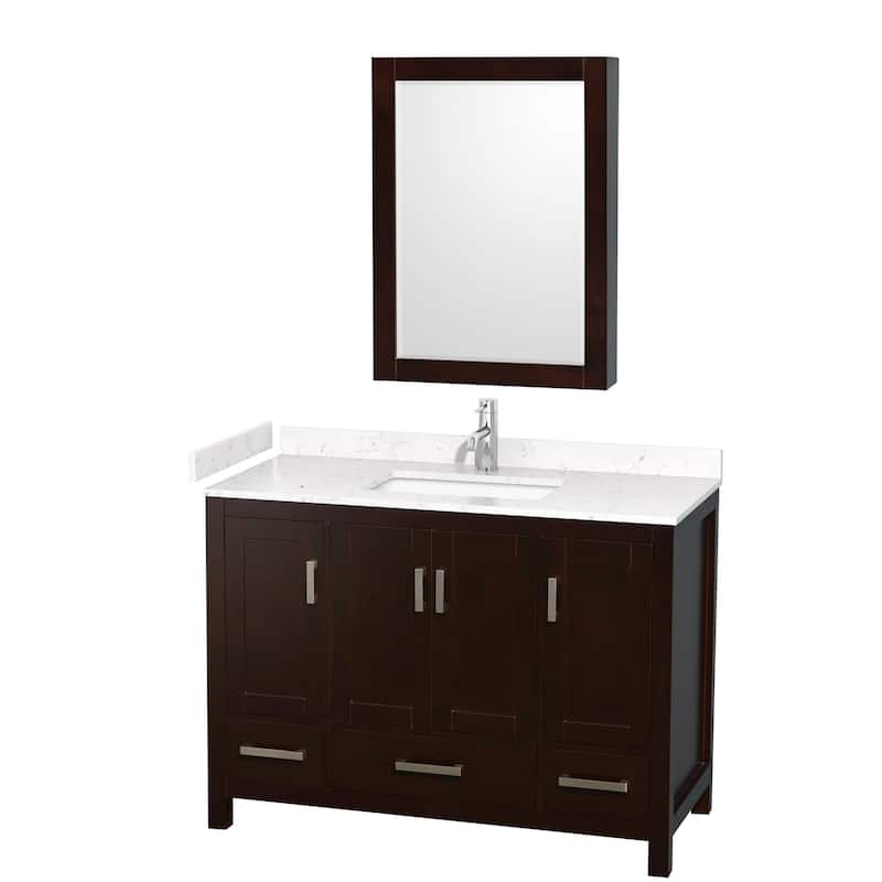 Wyndham Collection Sheffield 48" Single Bathroom Vanity, Carrara - Espresso / Carrara Cultured Marble Top / Brushed
