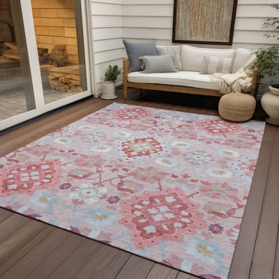 Machine Washable Indoor/ Outdoor Boho Traditional Chantille Rug