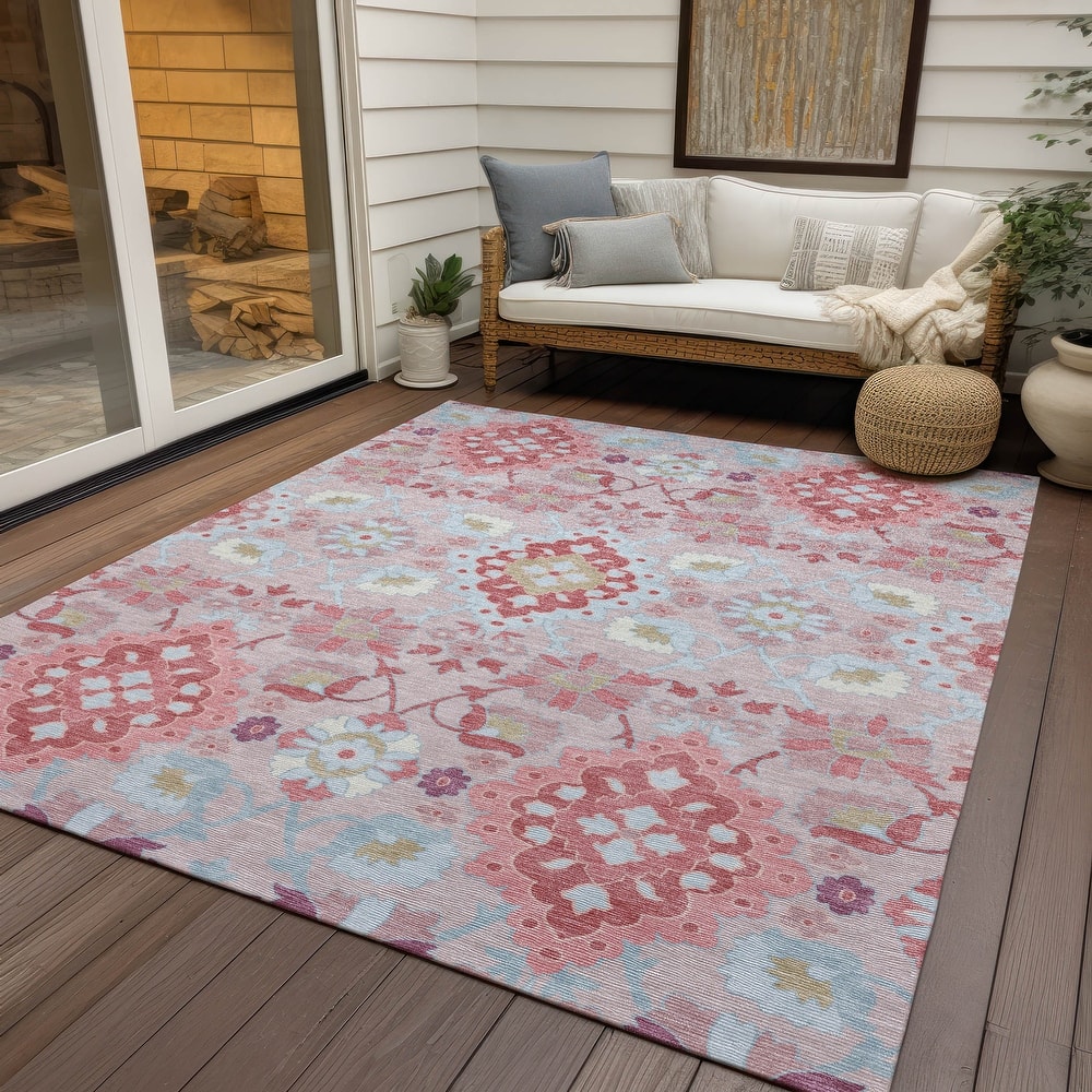 Machine Washable Indoor/ Outdoor Boho Traditional Chantille Rug