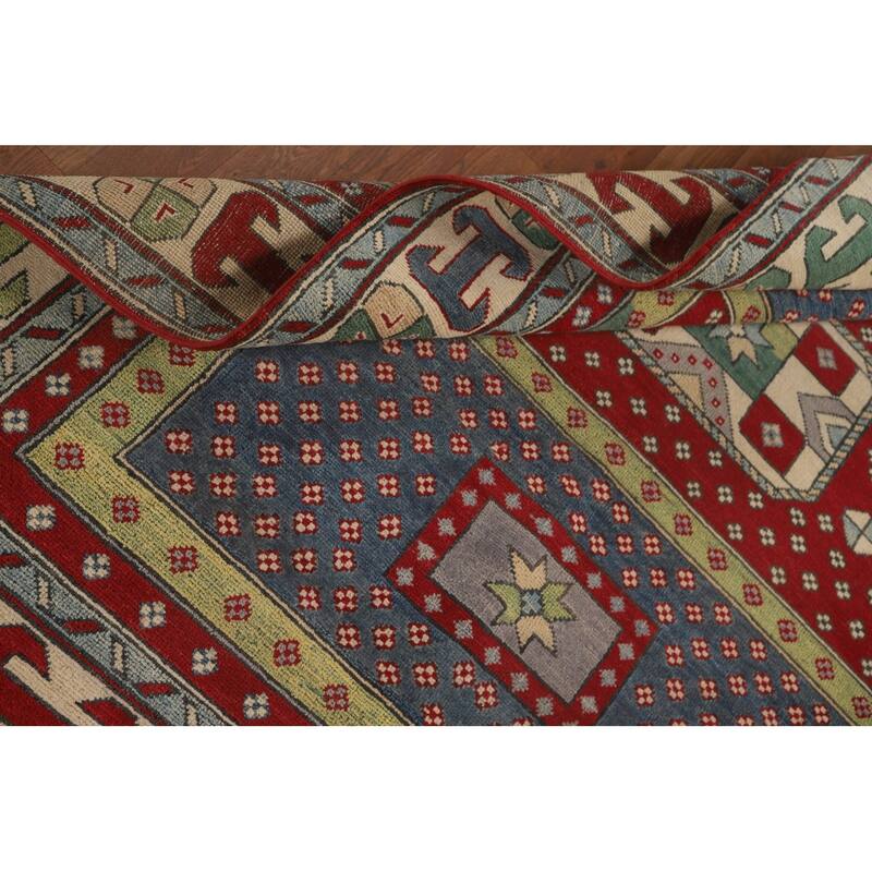 Geometric Kazak Area Rug Hand-Knotted Wool Carpet - 5'0" x 6'5"