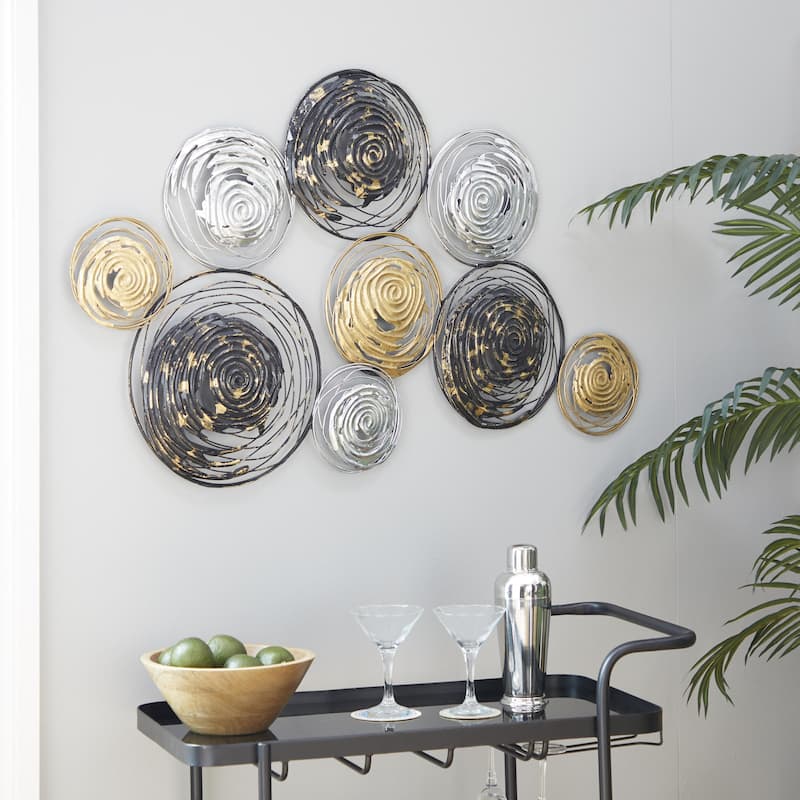 Metal Plate Home Wall Decor with Textured Pattern - Gold - Roche River Decor