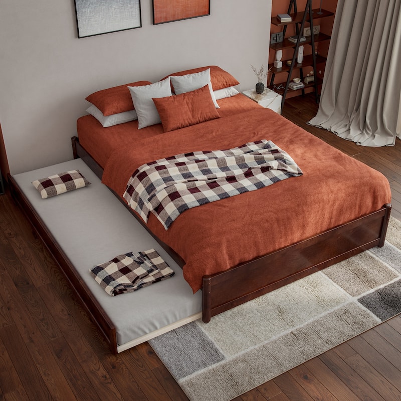 Barcelona Full Panel Platform Bed with Twin Trundle in Walnut