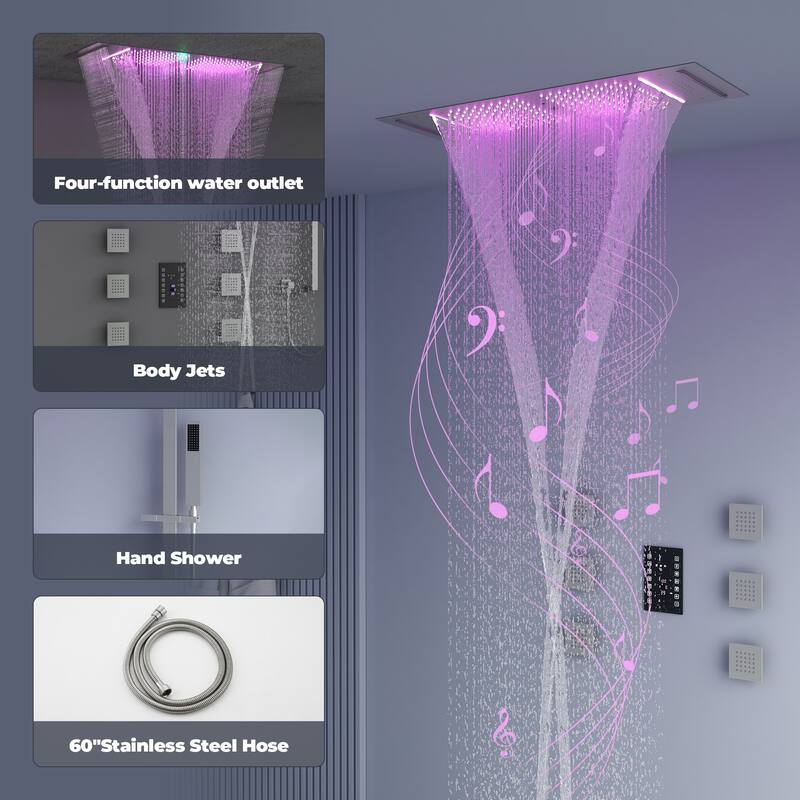 Luxury Shower System, 64-Color LED Music Multi-Function Thermostatic Shower Faucet Set with 6 Body Jets & Handheld Shower Head