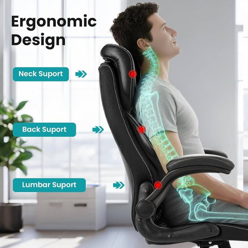 Executive Ergonomic Office Chair, Adjustable Computer Chair with Flip Up Armrests