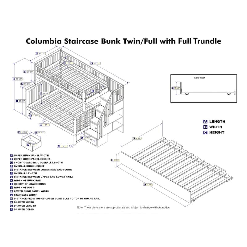 Columbia Staircase Bunk Bed Twin over Full with Full Trundle