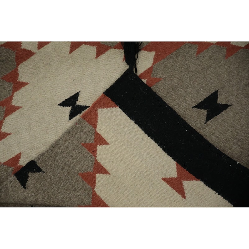 Hand Woven Oriental 100% Wool Carpet Southwestern Modern Greys & Charcoal Kilim Area Rug - 14' 1'' X 8' 4''