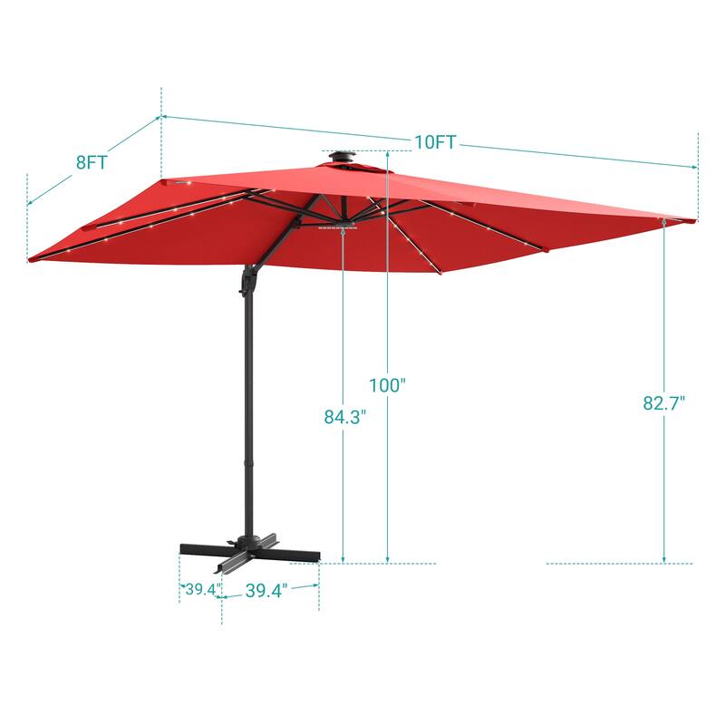 BONOSUKI Solar-powered 10x8ft Cantilever Patio Umbrella, Ultimate Outdoor Comfort with 360° Rotation and Canopy Angle Adjustment