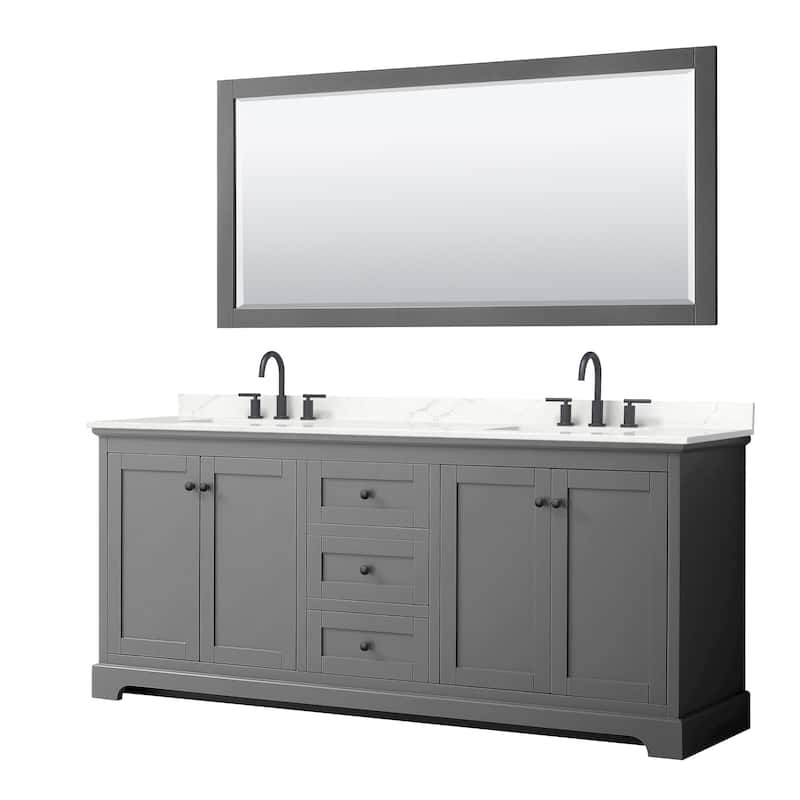 Wyndham Collection WCV232380D-QTZ-US3M70 Avery 80" Free Standing - Dark Gray / Giotto Quartz Top / Matte Black