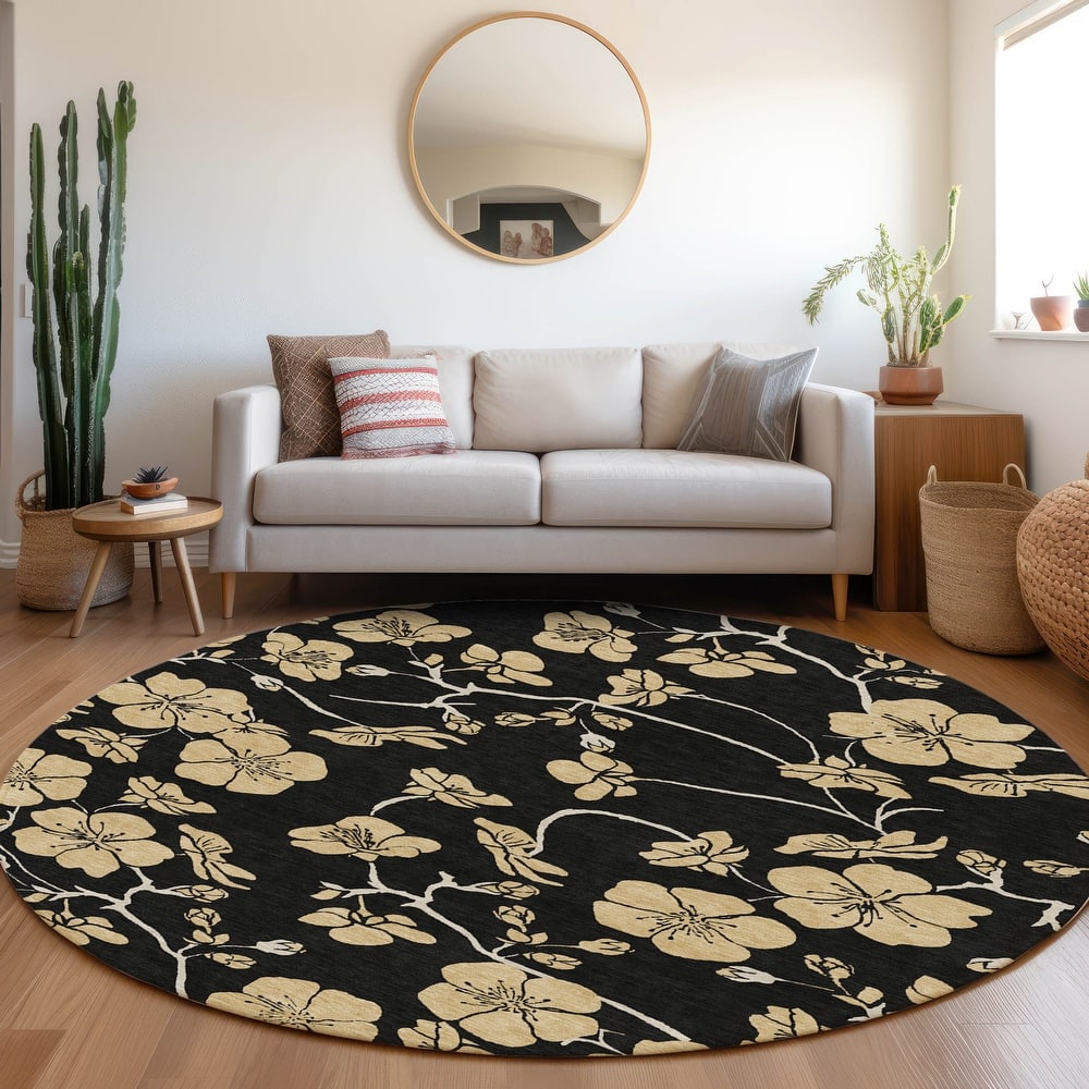 Machine Washable Indoor/ Outdoor Floral Zen Chantille Rug