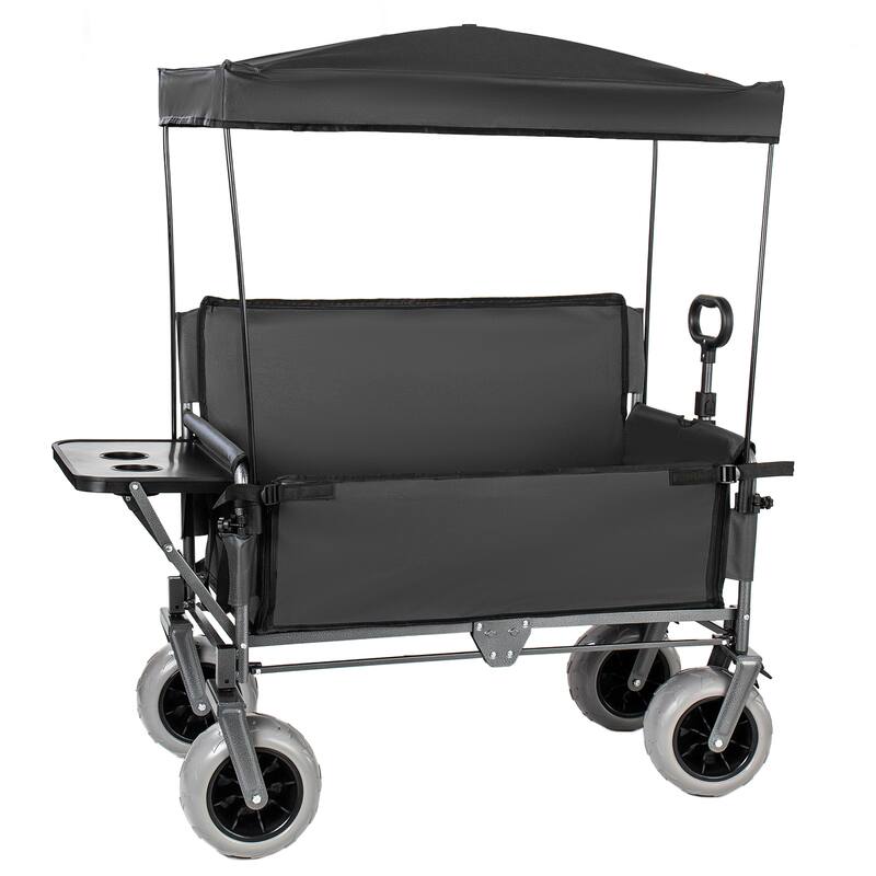 3-in-1 Collapsible Wagon,Convertible Folding Cart with Canopy &Rear-Mounted Folding Tabletop, 500lbs Heavy-Duty, 180L Capacity