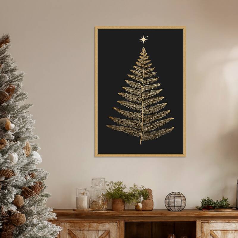 Shining Bright At Christmas Night by Eins Kubistika (23 x 33 in.), Framed Canvas Wall Art Print - Sylvie Bright Gold