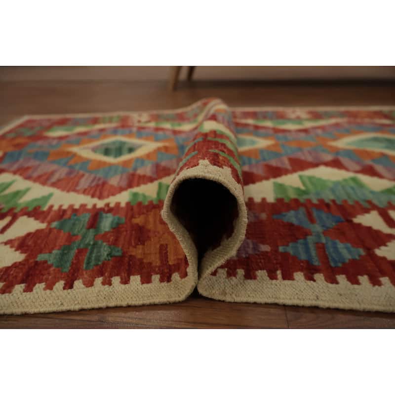 Hand Woven Oriental 100% Wool Carpet Southwestern Tribal Multi-Colored Kilim Area Rug - 4' 0'' X 2' 11''