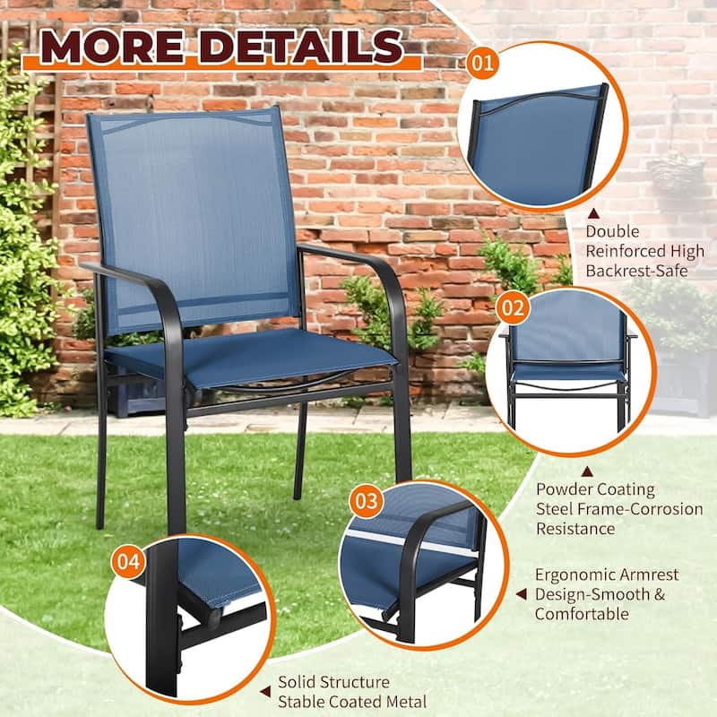 Outdoor Patio Metal Textilene Dining Chairs with Armrest Set of 2