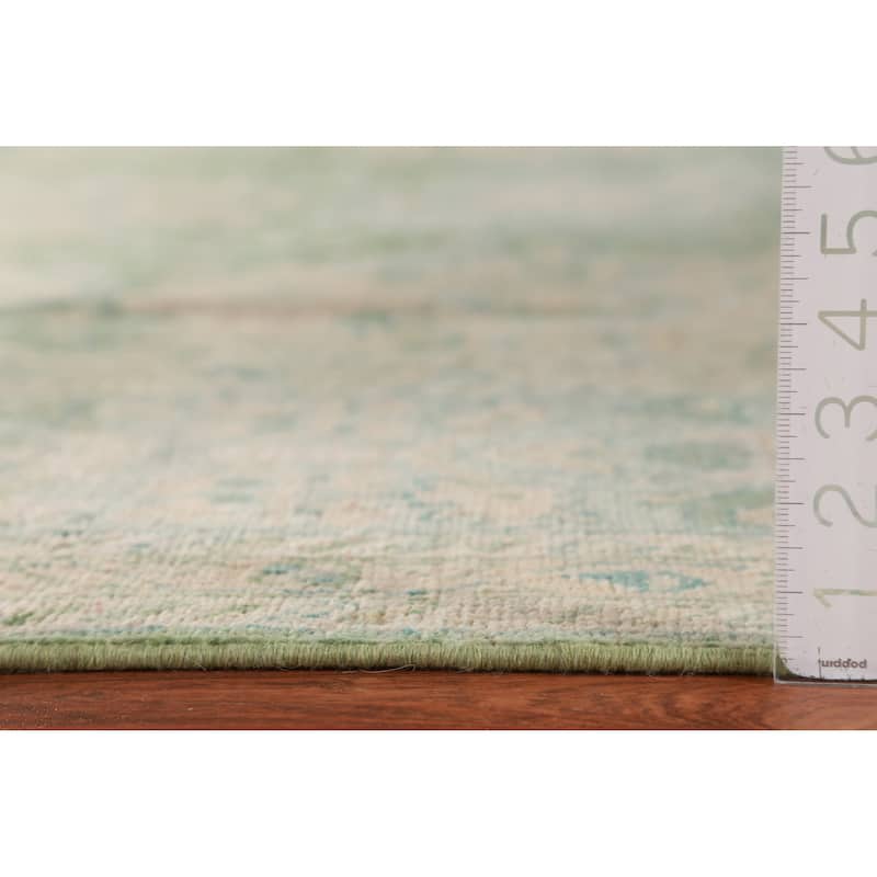 Hand Knotted Oriental 100% Wool Carpet Transitional All-Over Green Oushak Area Rug - 11' 10'' X 9' 0''